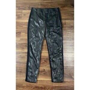 Ann Taylor Faux Leather Pants Womens 10 Black Stretch Panel Side Zip Tapered